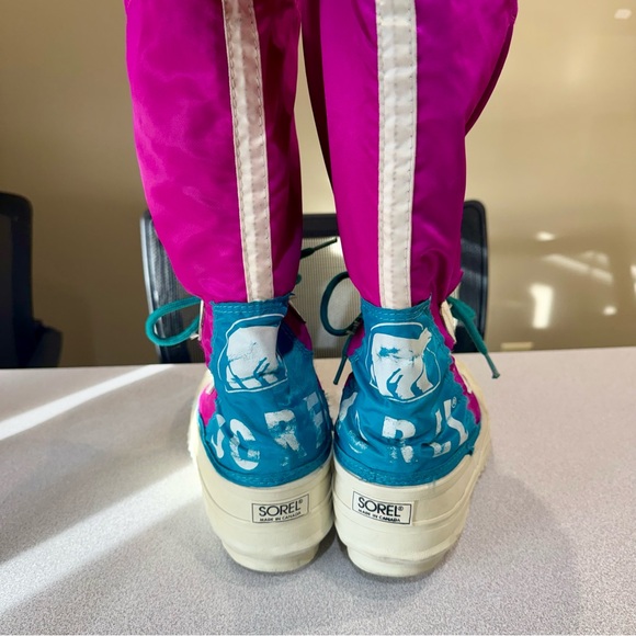 VTG 90s Sorel Freestyle Tall Lined Snow Boots Pink Teal White Women’s Size 8 - Picture 3 of 7